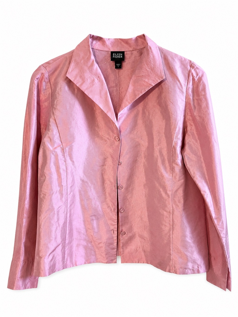Eileen Fisher Shiny Blush Pink Button-Up top silk